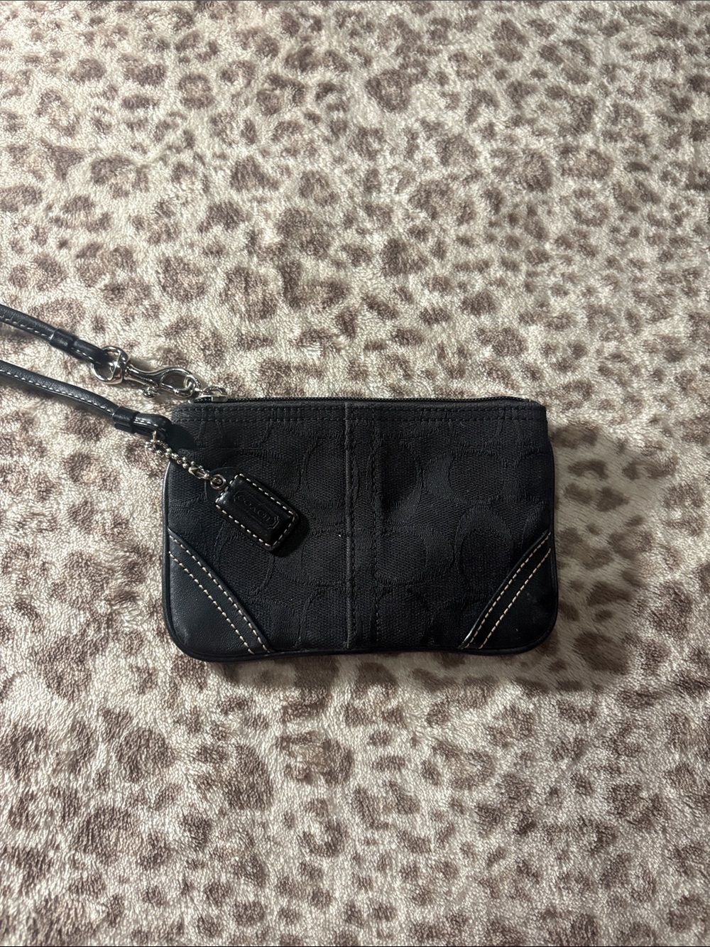 Coach Black Signature Canvas Wristlet with Logo Tag